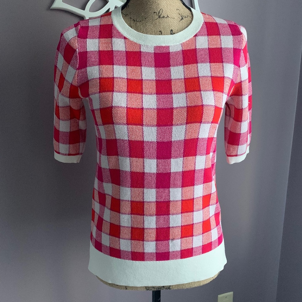 Ann Taylor Short sleeve Checkered Sweater Sz S